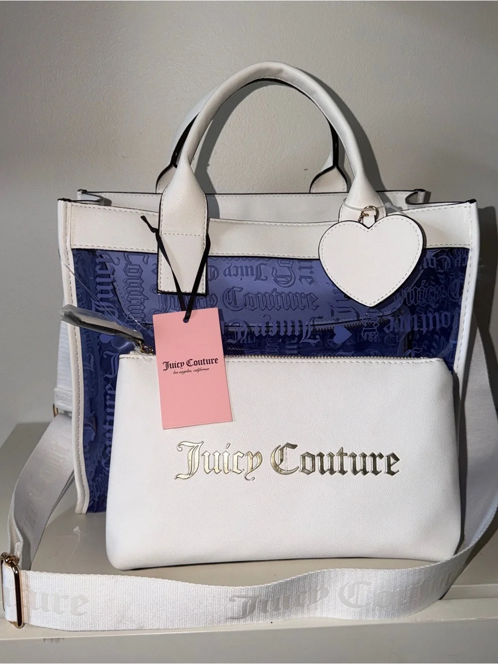 Juicy Couture Heart Dazzling Blue Beachin Tote NWT w/ Cosmetic Bag